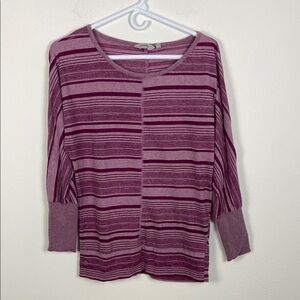 Athleta Women's M Purple Striped 3/4 Sleeve Top Running Athletic Sporty Summer